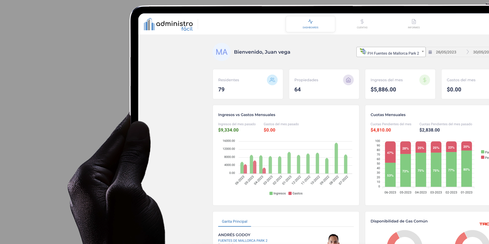 Mockup del sistema de administración de PH Fuentes de Mallorca Park 2