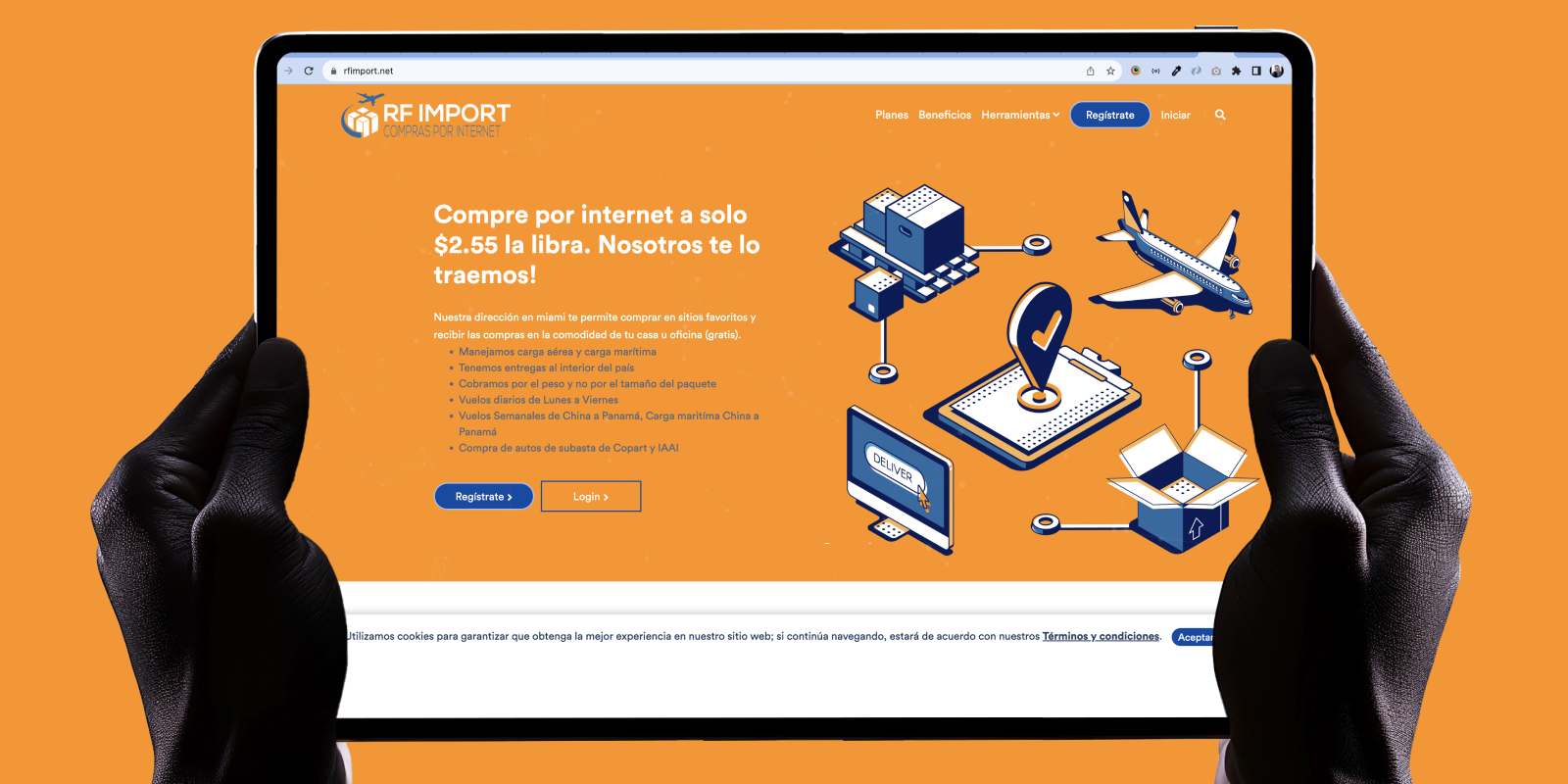 Mockup del sistema de courier y portal web RFIMPORT