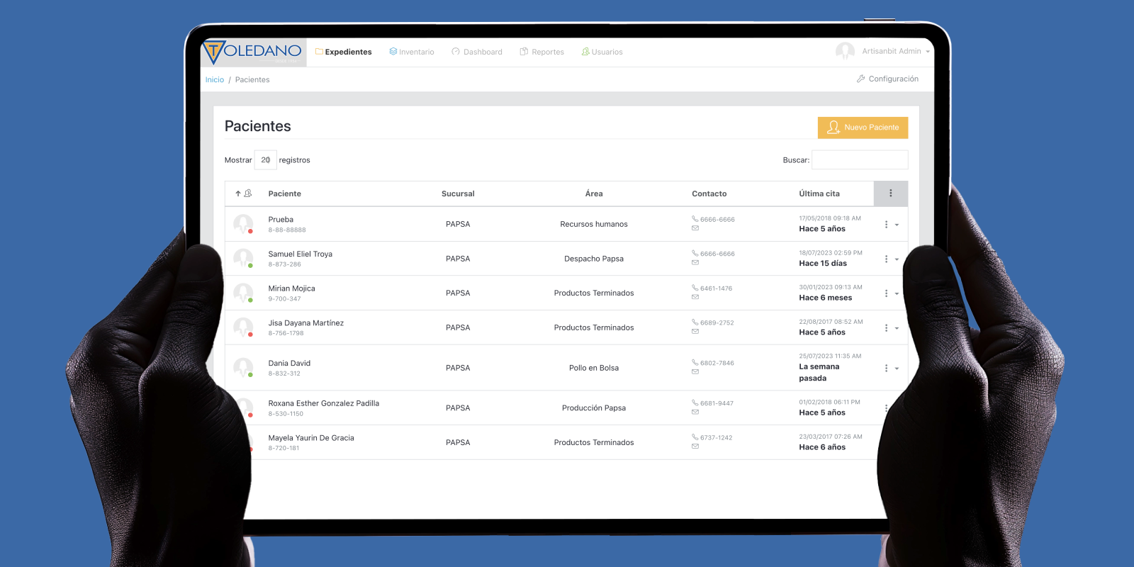 Mockup del sistema de clínica empresarial TOLEDANO